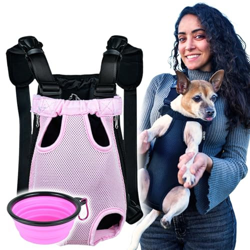 Mochila para Mascotas | Transportín de Perros y Gatos | Bolsa Viaje Ligera | Transporte Cachorros y Gatitos Pequeños | Bandolera Acampada, Camping, Paseos, Senderismo, Excursiones (Rosa, Talla M)