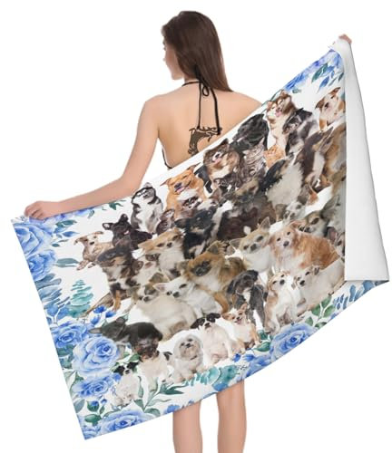 Mikrofaser Strandtuch Hund 70x150 cm, 3D Tier Hund Badetuch für Erwachsene Weiches Leicht Handtuch Schnelltrocknend Sandfreies Strandhandtuch