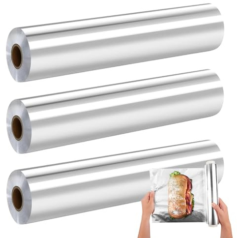 CHEFZOCO Papel de aluminio extra resistente, papel de plata para conservar alimentos, Rollo de papel de aluminio, fácil de cortar, extra resistente, 30 cm de ancho x 30 m de largo, 3 unidades