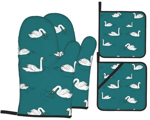sttung Simpatici guanti da forno con stampa di cigni, guanti da forno, per barbecue, cottura e cottura