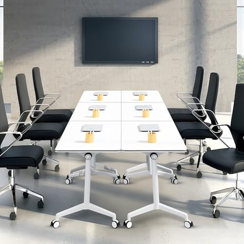 PVYGDXYI Klappbarer Konferenztisch, Konferenzraumtisch, moderner mobiler Trainingstisch, klappbarer Konferenztisch für Büro, Trainingsraum, Meeting-Seminar-Tische mit Rollen (6 Stück, 140 cm)