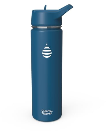 Clearly Filtered Water Bottle | Removes 220+ Contaminants, Double-Wall Insulated Stainless Steel, BPA/BPS Free, Phthalate Free, Filters Flouride Lead Chlorine (20oz, Navy Blue)
