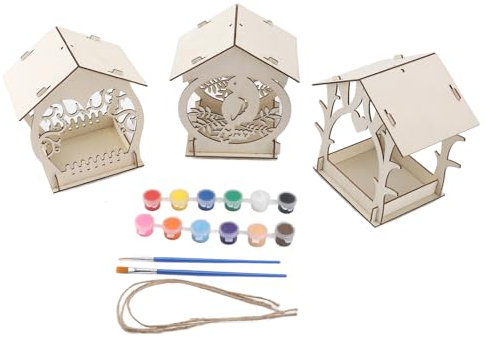 NDNCZDHC DIY Wooden Birdhouse Kit, Bird House with Paint and brushes, Art and Crafts Painting Kits for Bird Feeder, Wood Craft Kits