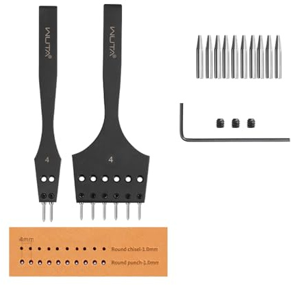 WUTA 2. Generation Leder Zinken Stanze Set mit Austauschbarem Meißelkopf & Runden Hohlkopf- DIY Lederverarbeitung Set(4mm-2+6)