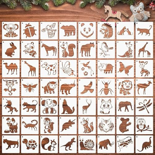 Biglumin 56pcs DIY-Vorlage mit Tiermotiv Set,7x7cm schablonen textilgestaltung malschablonen kinder schablone tierspuren Wiederverwendbare schablonen Tiermotiv für Malerei DIY (Tiere)