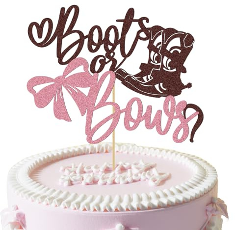 Boots or Bows Cake Topper, Western Theme Baby Shower Gender Reveal Party Decoration Cowboy or Cowgirl Cake Decor Welcome Baby Sign Props Party Supplies
