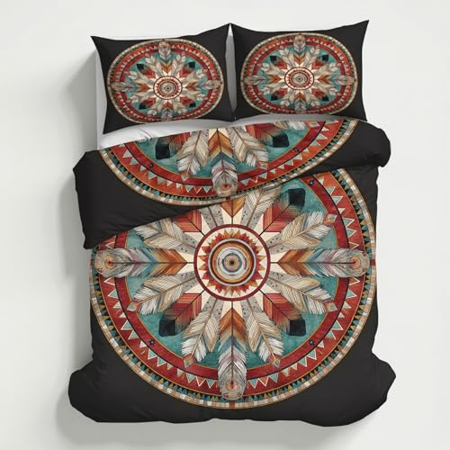 Generisch Indianer Bettwäsche 135x200 2teilig, Stamm Nationalität Federn Bettwäsche-Sets mit Reißverschluss, Microfaser Weiche Bettbezug mit Kissenbezüge 80×80 Gh1lj