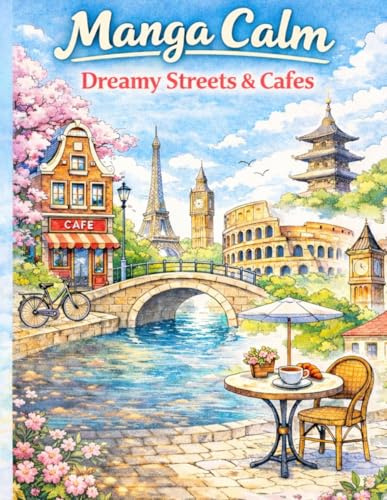 Manga Calm: Dreamy Streets & Cafes: A Relaxing Adult Coloring Book of Cozy Streets, Quiet Cafes, and Beautiful Places