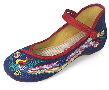 R&V Fashion Women Shoes Walking Dancing Embroidery Vintage Mary Jane Flats (4 UK (Insole: 9.25 inch), Blue)
