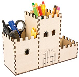 Stiftebox Burg aus Holz für Kinder und kleine Ritter, Bausatz zum Basteln für Jungen und Mädchen - Organizer
