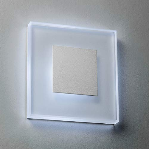 LED Treppenbeleuchtung Premium SunLED Large 230V 1W Echtes Glas Wandleuchten Wand-Lampen Treppenlicht mit Unterputzdose Treppen-Stufen-Beleuchtung Wand-Einbauleuchte (Kaltweiß, Alu: Weiß)