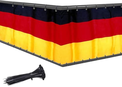 HAFIX Balkonumrandung Deutschlandflagge Sichtschutz Regenschutz 0,83x5m Balkonumspannunug WM Banner Fahne inkl. Kabelbinder