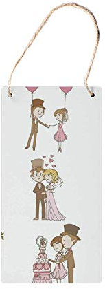 Lotusworld - Cartello in Legno da Appendere in Stile Moderno con Scritta in Lingua Inglese Wedding Doodle per sposi e sposi romantici in Stile retrò Artwok, 12,7 x 25,4 cm