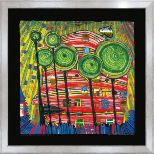 artissimo Premium-Kunstdruck gerahmt 53x53 cm AG4683 – Friedensreich Hundertwasser Dingsdas wachsen in geliebten Gärten – Bild mit Rahmen, Wandbild, Poster, Wanddekoration