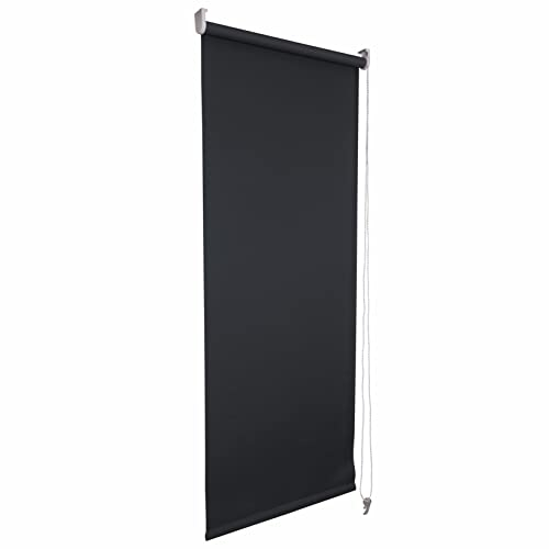 Funky Gadgets Roller Blinds Thermal Blackout Roller Blind, Easy Fit Child Safe Trimmable UV Protection Home Office Window Blinds, Black Blind (90cm Wide X 165cm Drop)
