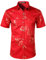 ZEROYAA Mens Hipster Gold Rose Printed Slim Fit Short Sleeve Button Down Dress Shirts - red - XXL