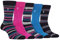 Farah - Mens 5 Pack Natural Organic Bamboo Bright Striped Patterned Socks (6-11, Charcoal/Pink)
