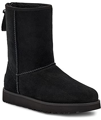 UGG Damen Classic Short Logo Zip Klassischer Stiefel, Black, 38 EU