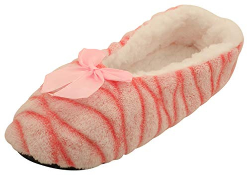 Atania Ladies Ballet Style Plush Slipper Socks Rose Waves M/L