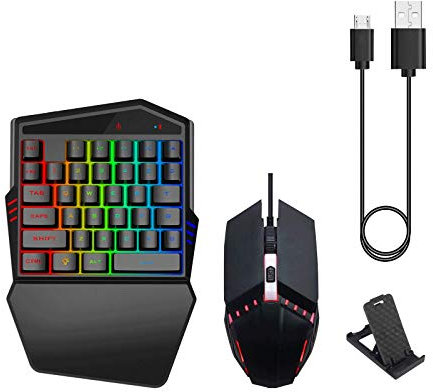 Ironwood Banana One Handed Gaming Keyboard, Mini Wireless Keyboard and Mouse Set with Wrist Rest Support, RGB Mechanical Keyboard for Games/iPhone/IPad/Phone