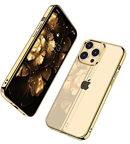 MILPROX Compatible for iPhone 13 Pro Clear Case (2021), Crystal Transparent Cover Shockproof Protective Bumper Shell with Electroplated Mirror Edge for iPhone 13 Pro 6.1【3 Cameras】 2021-Gold