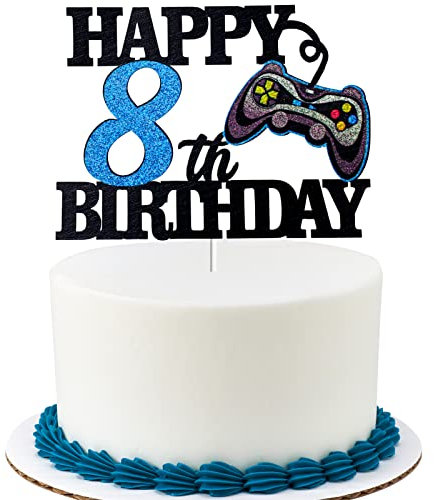 Happy 8th Birthday Video Game Cake Topper - Level 8 Unlocked Awesome 2015 Boy's Birthday Cake Topper - Video Game 8th Birthday Cake Decorations