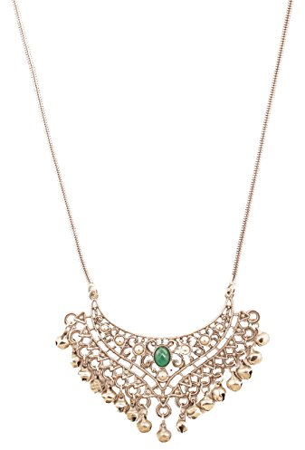 Touchstone „Tribal Bohemian Chic“ indisch Bollywood Afghani Art Inspiriert Faux Smaragd Sober Look Designer Schmuck Anhänger in Silberton für Frauen.