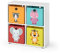 Vicco Kinderregal Tetra, Weiß, 72 x 72.6 cm mit 4 Faltboxen (rot/gelb)