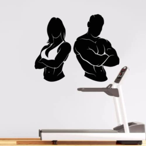 Paar fitness wandtattoo vinyl turnhalle frau mann fitness muskel schöner körper aufkleber yoga möbel schlafzimmer trainingsdekor53x42cm