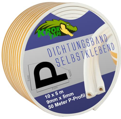 KrokTape Dichtungsband Selbstklebend für Türen und Fenster Tür Dichtung Fensterdichtung Gummidichtung für Windschutz Schalldämmung P-Profil Weiß