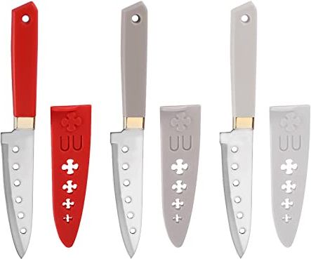 Coltello Da Frutta, Set Di 3 Coltelli Da Frutta Affilati E Resistenti, Squisito E Bello, Con Fodero, Coltelli Da Frutta Piccoli Sono Adatti Per La Maggior Parte Delle Verdure(rosso, Albicocca, Beige)