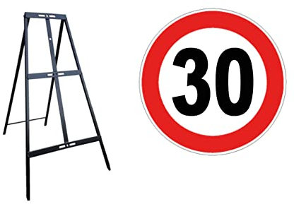 CARTELLO IN LAMIERA SCATOLATA DISCO diametro 60 cm - limite massimo di velocità 30km/h - SEGNALE CATARIFRAGENTE CON CAVALLETTO (CARTELLO)