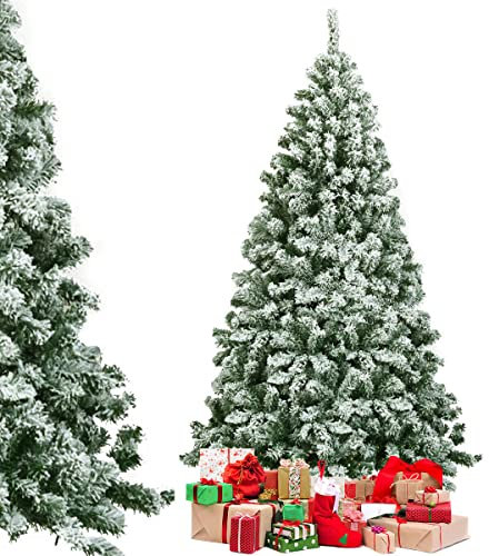 COSTWAY Arbre de Noël Enneigé, Arbre de Noël Artificiel 230CM avec 1346 Branches Aiguilles en PVC, Support Métallique Solide et Pliable pour Fête Familiale, Bureau, Magasin (230CM)