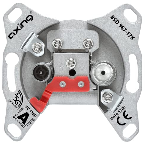 Axing BSD 967-17X Multimedia-Durchgangsdose 17 dB 5-1800 MHz Kabelfernsehen TV Steckdose Breitband Rückkanal-tauglich CATV DATA, BSD96717X, Metall