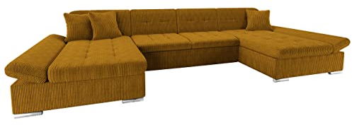 Mirjan24 Ecksofa Alia Cord mit Regulierbare Armlehnen, 2 Bettkasten und Schlaffunktion, U-Form Eckcouch vom Hersteller, Sofa Couch Wohnlandschaft (Poso 01)