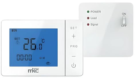 MKC Cronotermostato Digitale Settimanale Wireless MK-725 per il controllo di Caldaie Murali, Cronotermostato a Batteria con Unità di Controllo Remoto