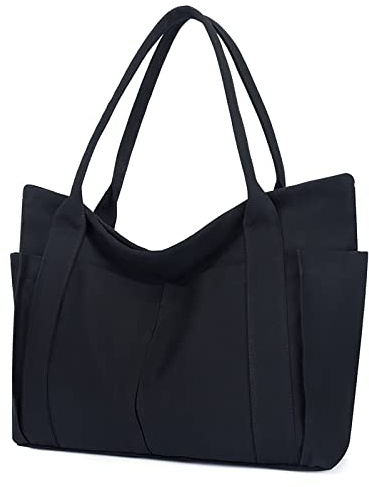 TeeYee Damen Groß Handtasche Canvas Tote Bag Shopper Strandtasche | Einfarbige Mehrfachtasche für Bücher,für Reisen,Alltag Tasche,Shopper für Schule,Handtasche für Arbeit,Einkaufstasche