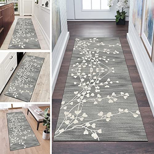 QQrunner Küchenteppich Läufer Lang Flur rutschfest Waschbar Grau 80x300cm Meterware Teppich Läufer Flur Vintage Schlafzimmer Korridor Teppichläufer Lang, Anpassbare Größe, 60-120cm Breit