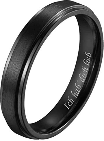 Flongo Personalisierte Paar Ringe mit Gravur Ich hab Dich lieb 6mm Damenring Herrenring aus Titan matt Gebürstet Bandring Partnerringe zu Valentine Verlobung Engagement Hochzeit Schwarz