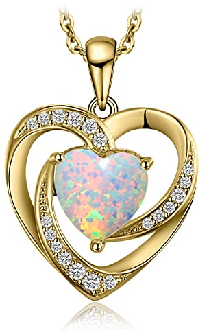 JewelryPalace Herz Liebe Erstellt Weiß Opal Kette Anhänger für Frauen 45CM, Halskette Damen Silber 925 Collier Damen Ketten Edelstein Mädchen, Damen Schmuck Vergoldet