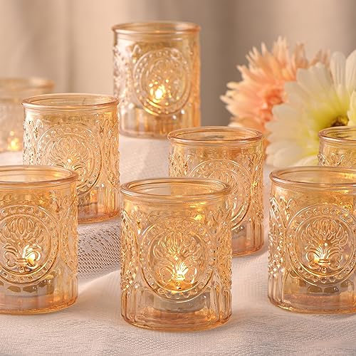 MATAHUM Lot de 36 bougeoirs dorés en verre pour centre de table, photophores vintage pour fête de mariage, dîner, fête prénuptiale