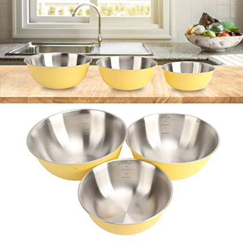Stainless Steel Mixing Bowl Set of 3, Metal Mixing Bowls for Baking, Prepping, Cooking and Serving Food(Yellow)