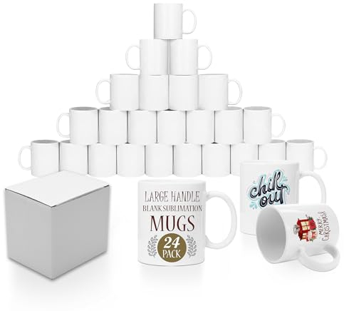 KAPCO 24 x White Sublimation Mugs 11oz Large Handle Heat Press AA Grade