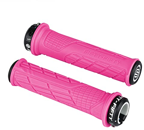 FIFTY-FIFTY MTB Griffe, Fahrradgriffe aus rutschfestem Gummi, Single Lock-on Fahrrad Griffe/Lenkergriffe MTB für Mountainbike, Enduro, Downhill, Trail, E-Bike (Rosa)