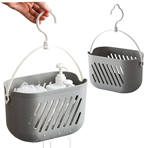 2pcs hängende Duschkorb Kunststoff Aufbewahrungskorb Dusche Hangkorb Dusche Caddy Badezimmer Hängende Korb Toilette Plastik kleiner Aufbewahrung Baske Tragbarer Küchenorganisator mit Haken für zu