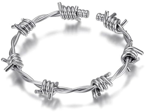 BOBIJOO JEWELRY - Bracelet Fil de fer barbelé Homme Femme 3 Tailles Acier inoxydable Argent - Acciaio Inossidabile - 70mm