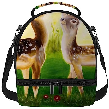 suojapuku Umhängetasche Lunch Tasche für Damen,Herren,isolierte Lunch-Tasche,Wald süßes Reh,doppellagige Lunchbox auslaufsicher