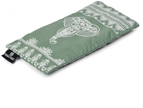 Yoga Studio Bio-Azteken-Elefantenaugen-Kissen, 23 cm x 12/13 cm, Bio-Lavendel- und Leinsamenduft, Yoga-Kissen für müde Augen und Kopfschmerzen, Salbeigrün, Azteken-Elefant