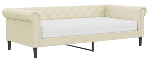 vidaXL Tagesbett, Schlafsofa mit Matratze, Bettsofa Gästebett mit Lattenrost, Sofa Bett für Schlafzimmer Wohnzimmer, Creme 90x200 cm Kunstleder