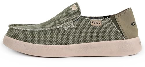 Kickback Barbeach Canvas Mens Slip On Loafers - Zapatillas Ligeras de Lona - con Plantillas de Espuma de Memoria Forradas de Cuero - Zapatillas de Verano para Hombre - Color Khaki - Talla EU42
